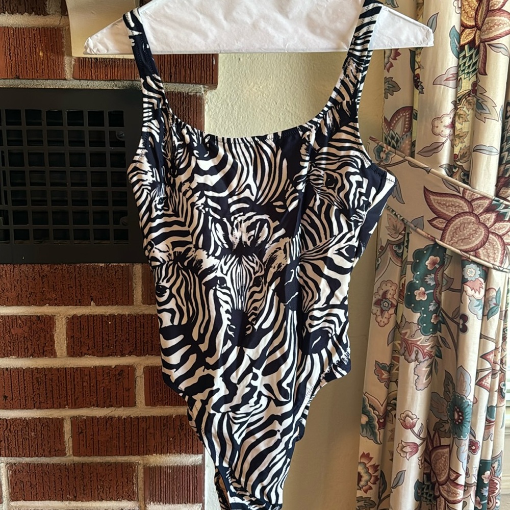 Navy and white zebra one piece swimsuit